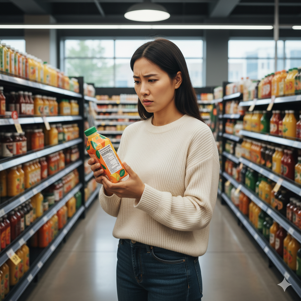 건강 주스 영양성분표 속 숨은 당분 확인하기