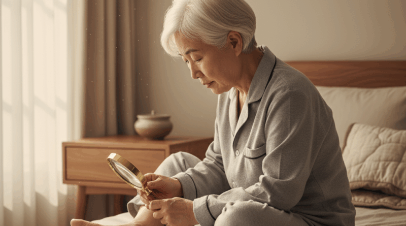 당뇨발 예방을 위해 매일 발 상태를 체크하는 당뇨병 환자