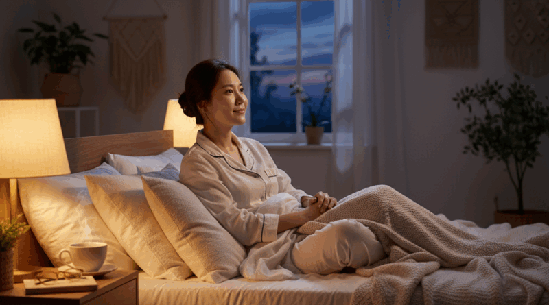 멜라토닌 분비를 돕는 편안한 수면 환경에서 휴식 취하는 모습