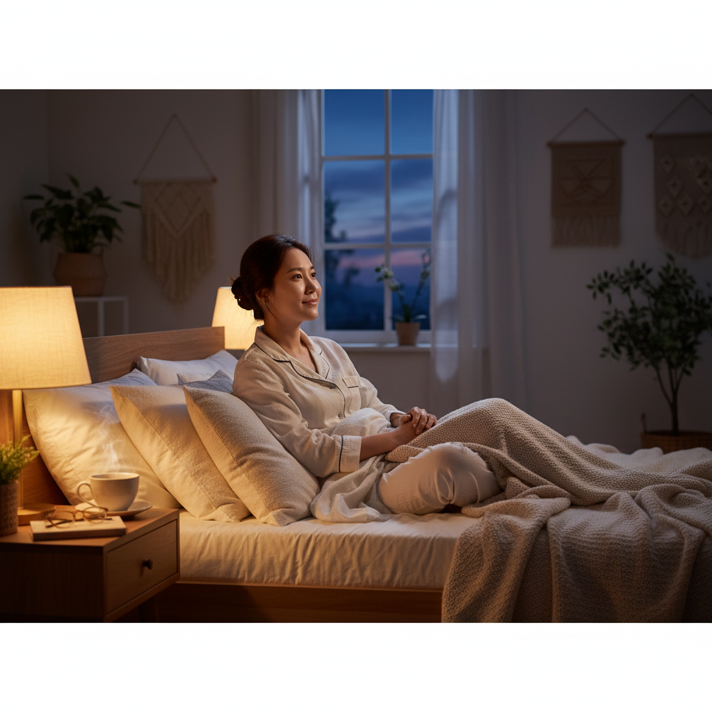 멜라토닌 분비를 돕는 편안한 수면 환경에서 휴식 취하는 모습