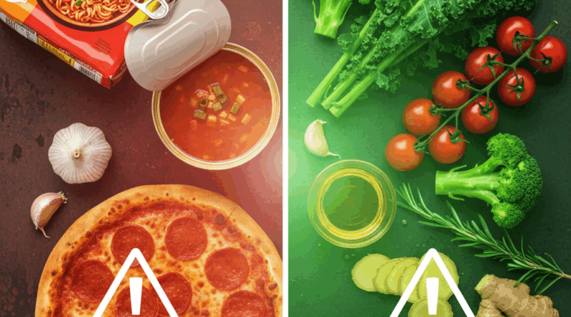 나트륨 과다 섭취 위험 식품과 저염 건강 식재료 비교