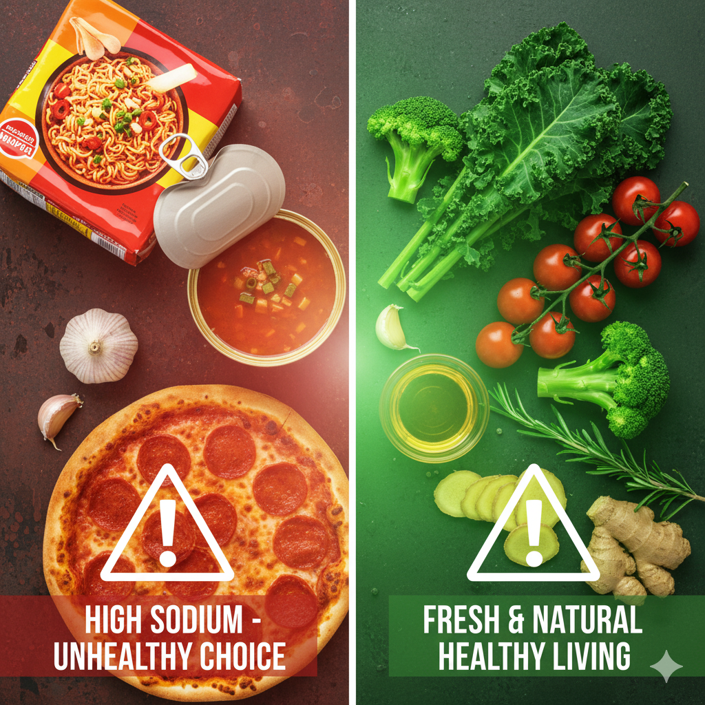 나트륨 과다 섭취 위험 식품과 저염 건강 식재료 비교