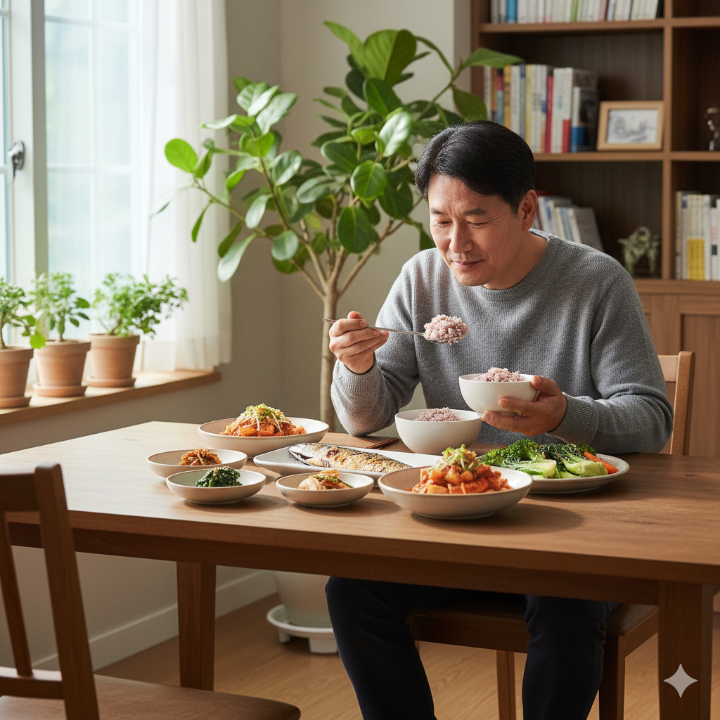 건강한 집밥을 즐기는 모습