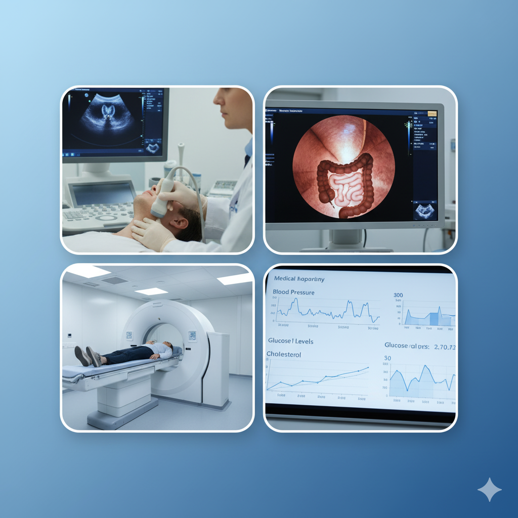 건강검진 장비와 검사 결과 이미지