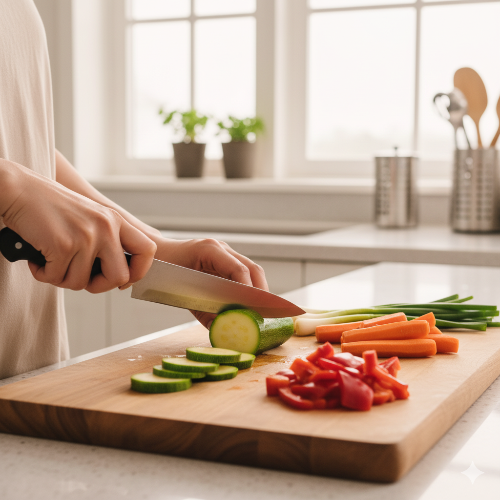 신선한 채소를 준비하는 모습