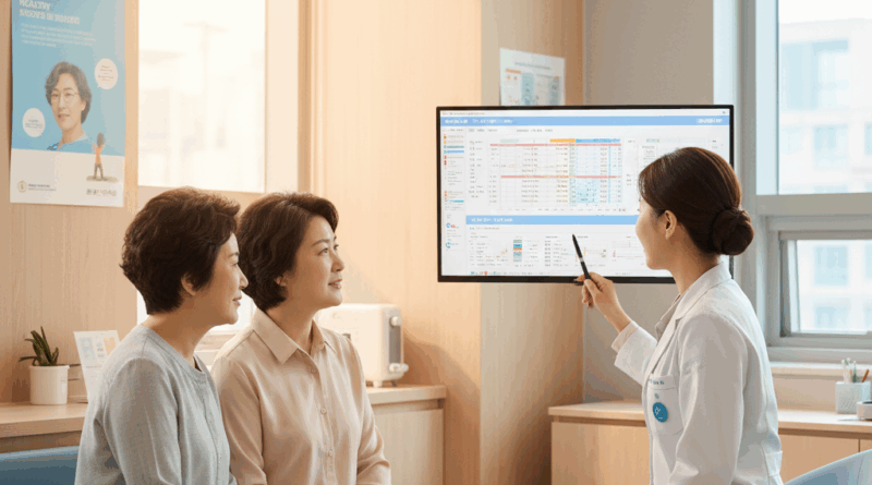 40대 50대 60대 연령대별 건강검진 상담 받는 중년 부부