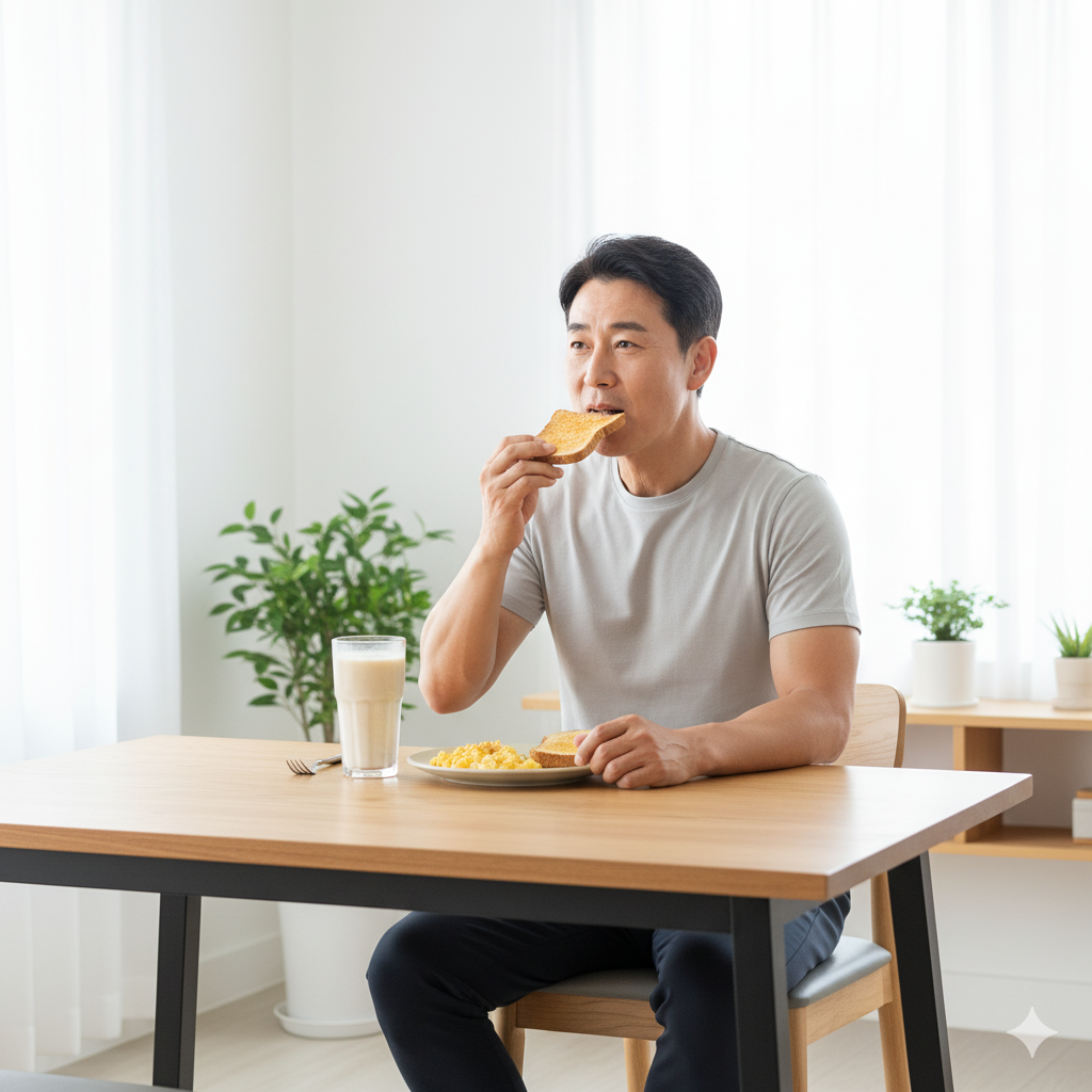 고단백 아침 식사를 즐기는 모습