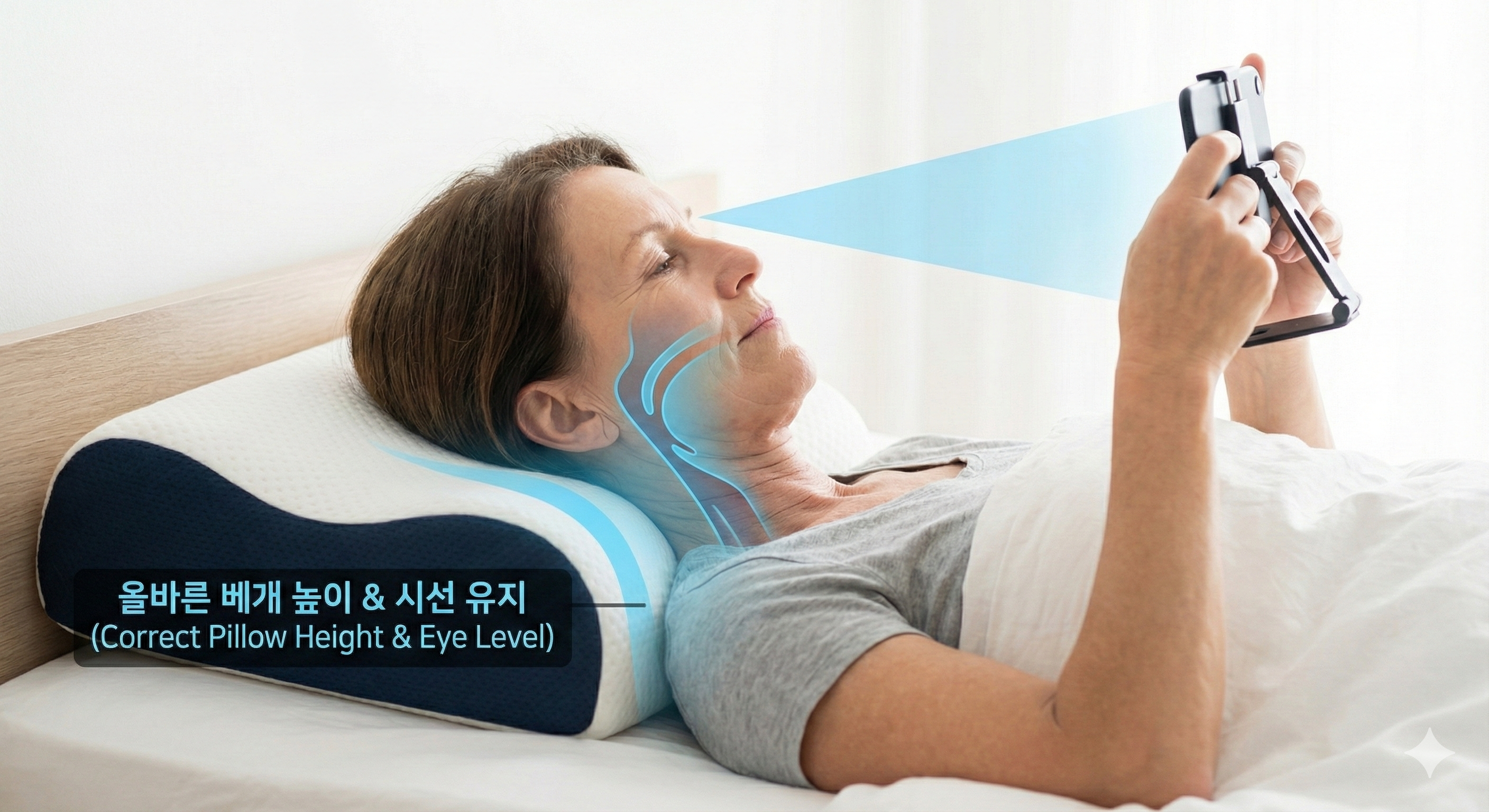 베개 높이에 따른 경추 곡선 변화를 보여주는 비교 이미지