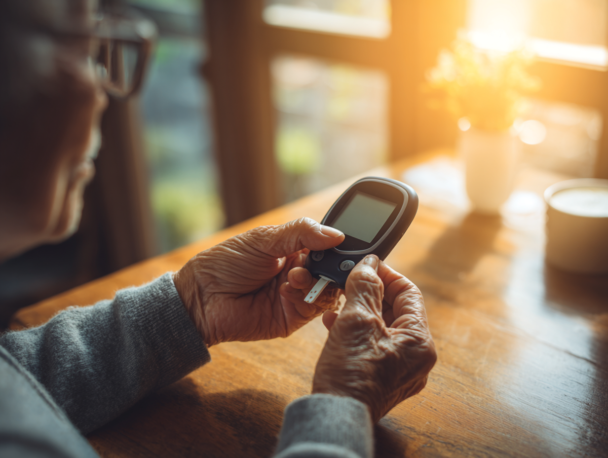 혈당 측정하는 노인