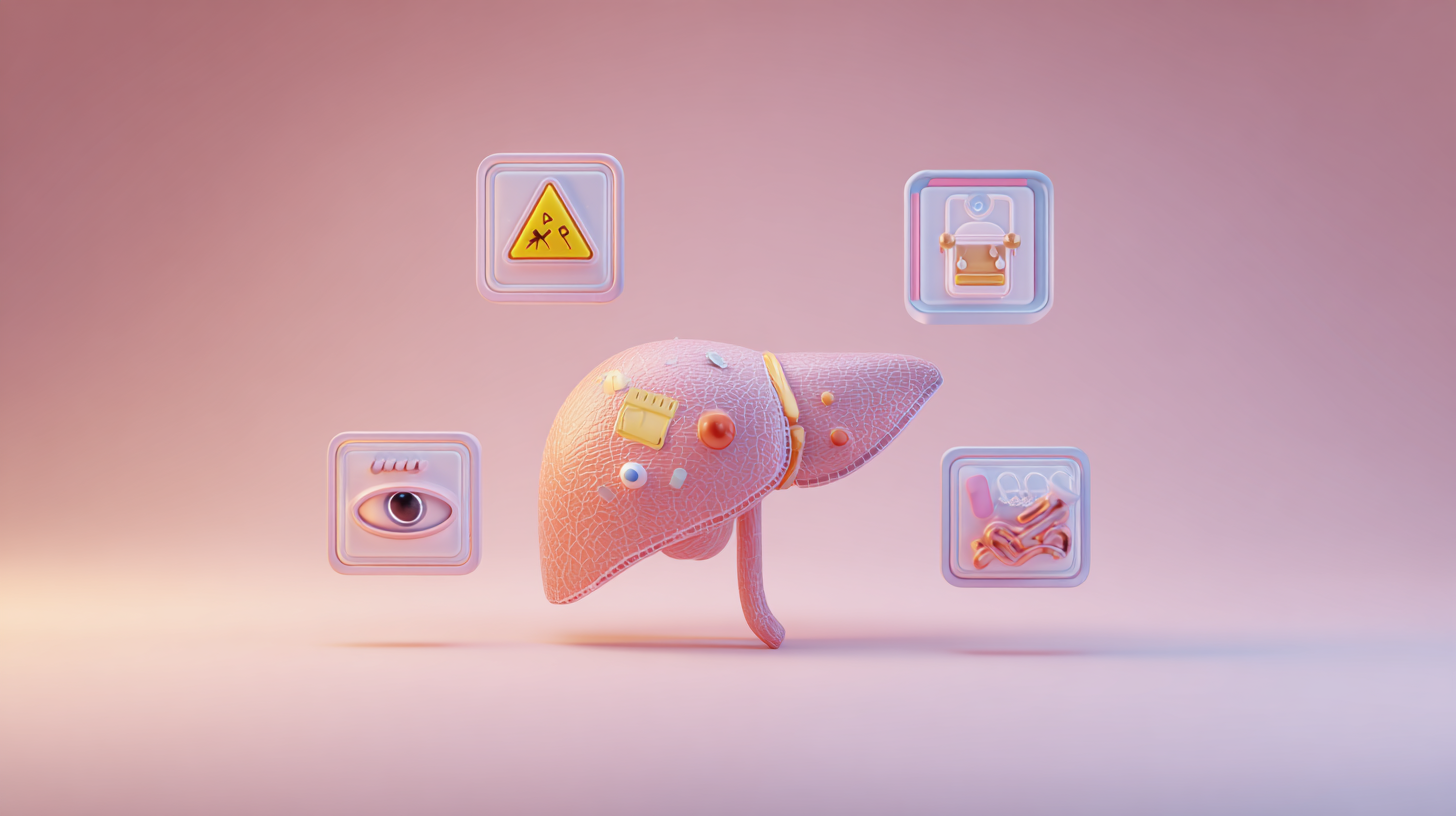 만성 간염 자가 진단 체크리스트와 간 건강 신호 4가지를 보여주는 의학 인포그래픽