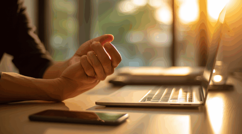 손목터널증후군 예방 스트레칭을 하는 직장인