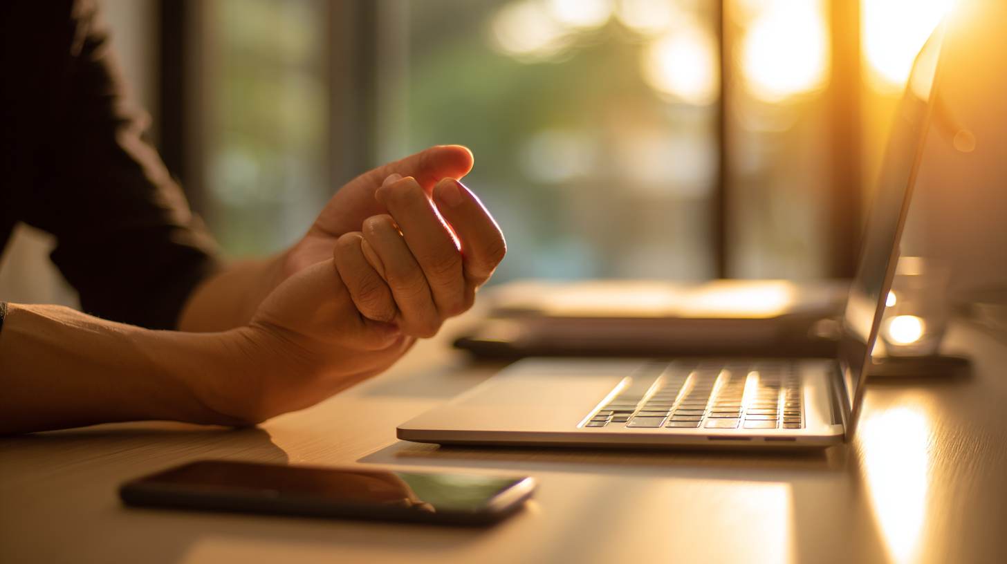 손목터널증후군 예방 스트레칭을 하는 직장인