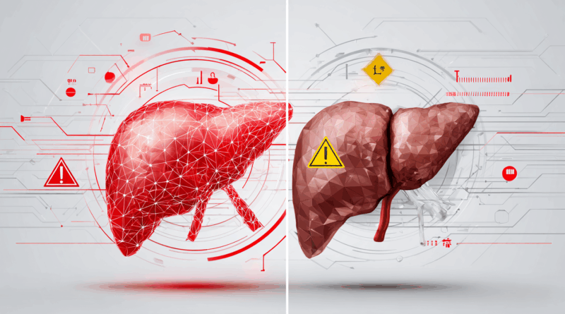 정상 간과 지방간 비교 의학 일러스트