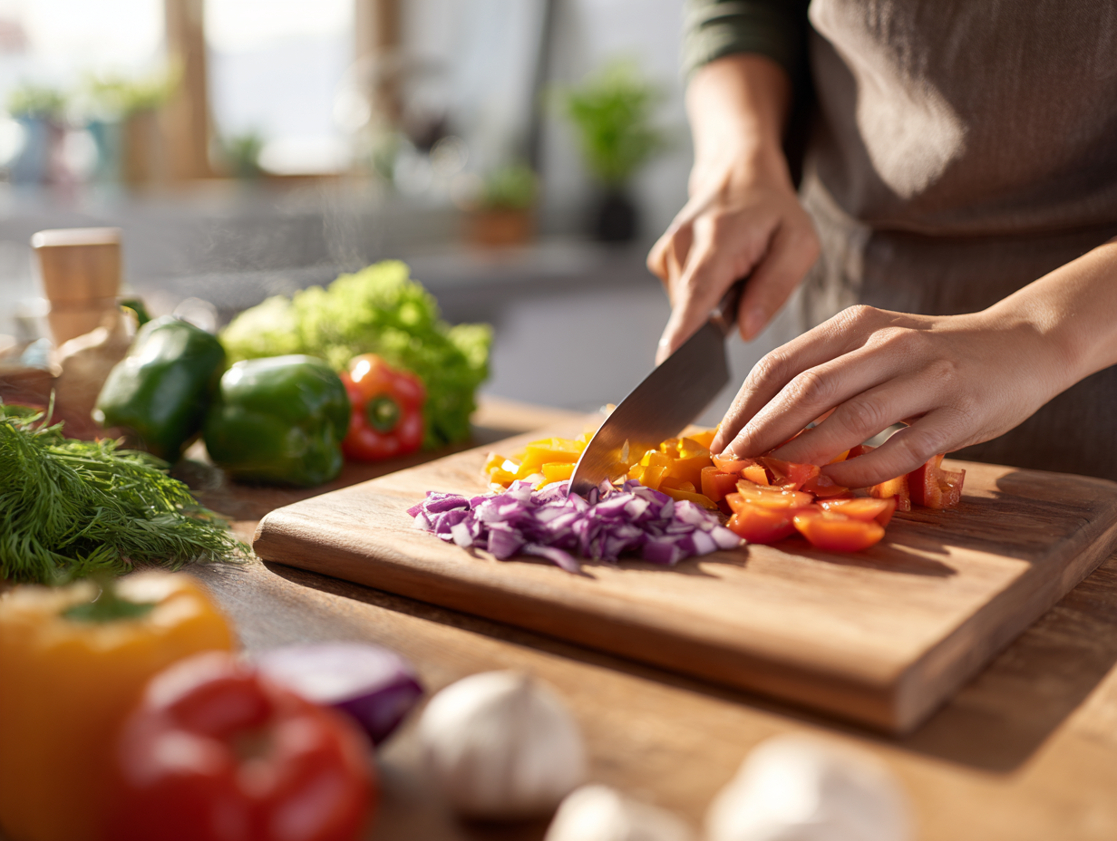 면역력 수프 재료 준비, 신선한 채소와 마늘