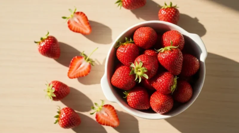 4월 제철 딸기 효능 영양 성분 — 흰 도자기 그릇에 담긴 신선한 딸기