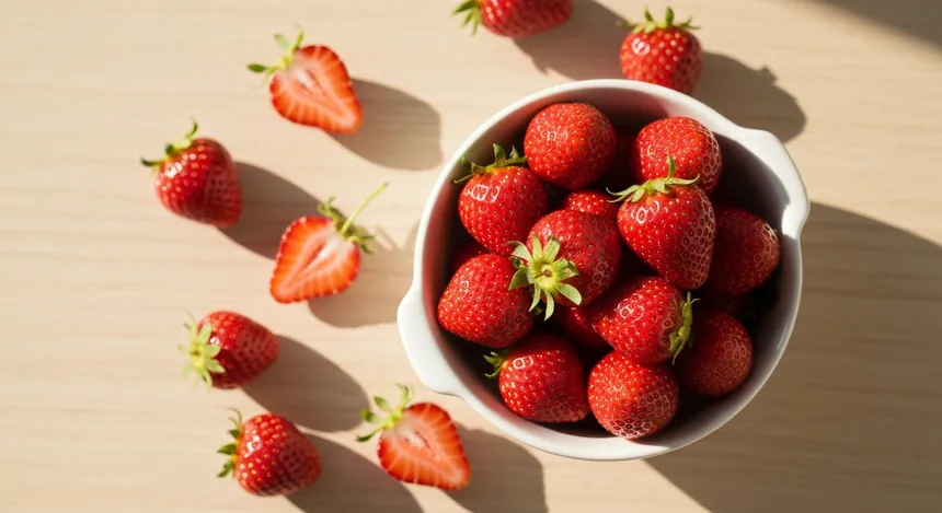 딸기 주요 영양 성분 분석 인포그래픽 — 비타민C 안토시아닌 엽산 망간 식이섬유