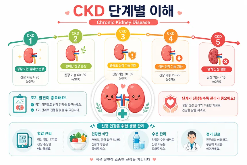 만성 신장병 단계별 식단 관리 — CKD 1~5기 식품 가이드